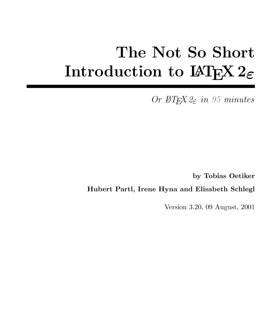 Cover of "The Not So Short Introduction to LaTeX 2e" by Oetiker, Partl, Hyna, Schlegl.